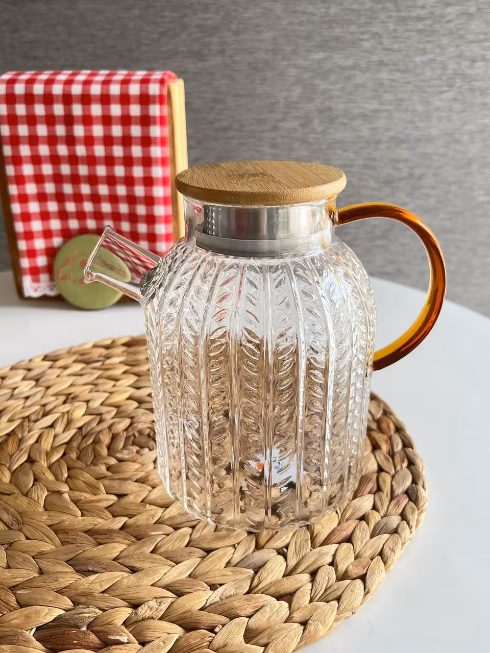 قوری پارچ پیرکس طرح برگ دسته رنگی کد 19