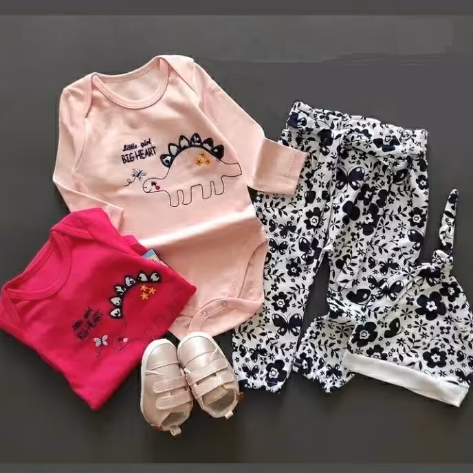 سه تکه دخترانه بادی شلوار و کلاه مناسب 9ماه تا 3سال کیفیت عالی 