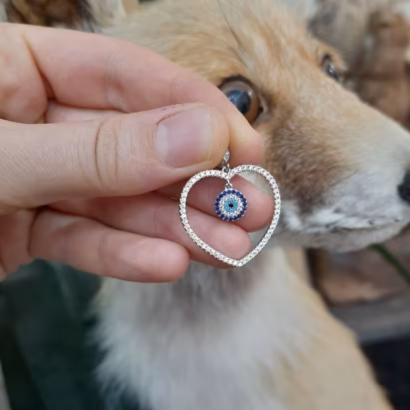 پلاک نقره دخترانه قلب و چشم نظر 