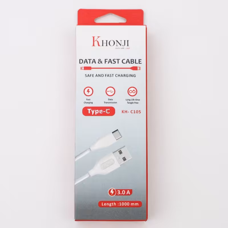 کابل شارژ  سریع Type c برند khonji رنگ سفید 