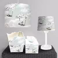 لوستر و ساعت اتاق نوزاد طرح پاندا های سوار موشک کاغذی با زمینه آسمان ba-5766
