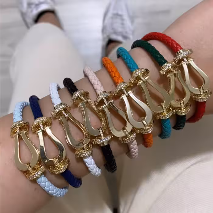 دستبند های استیل امگا با بند چرمی در انواع رنگ ها