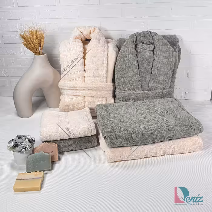 حوله ست دو نفره کستلا رنگ صدری و کرم