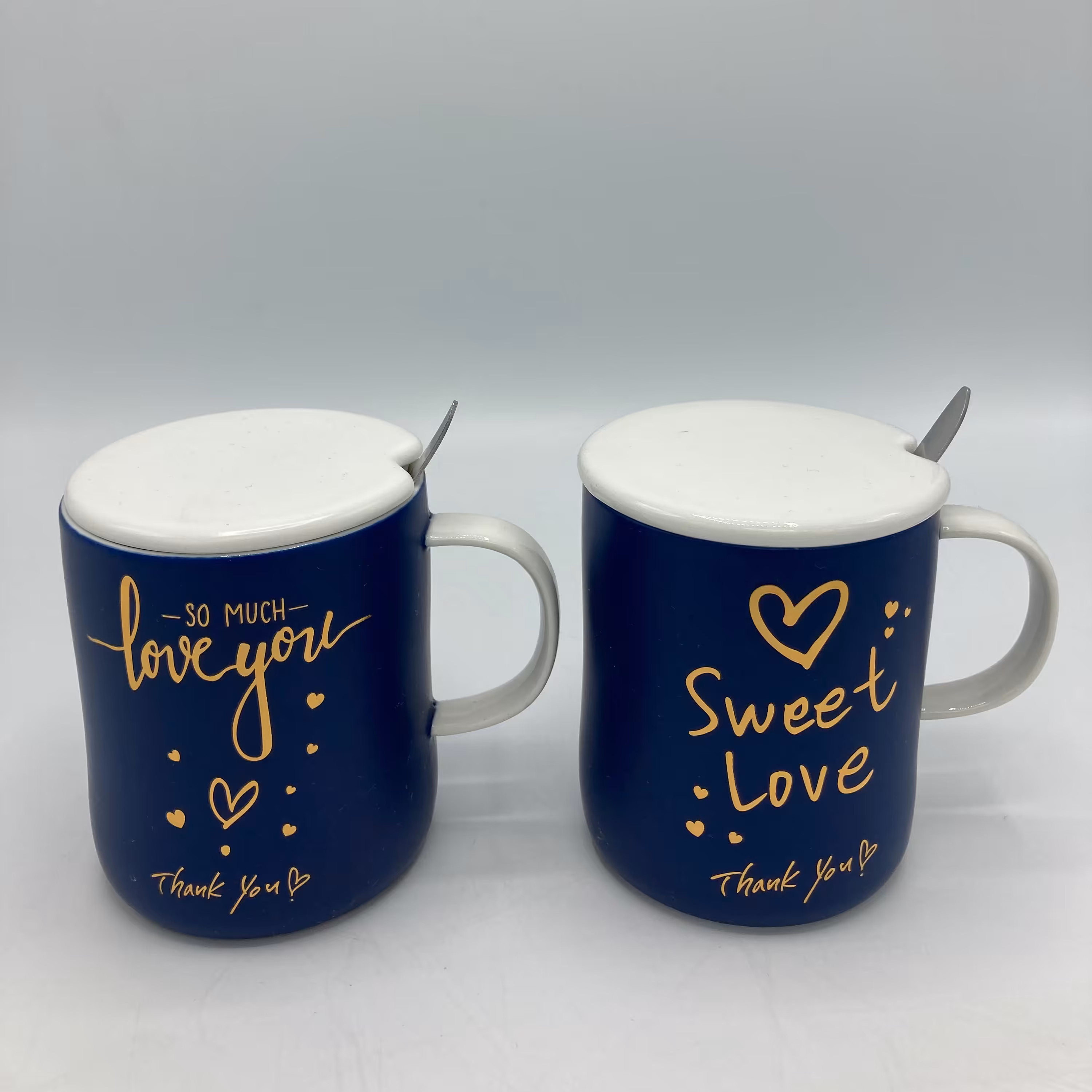 ماگ قاشق دار طرح  لاو سرامیکی سفید و سرمه ای  کد 158 