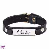 دستبند مردانه گيلواره زراوشان مدل چرم طبیعی اسم بشیر کد FLK01