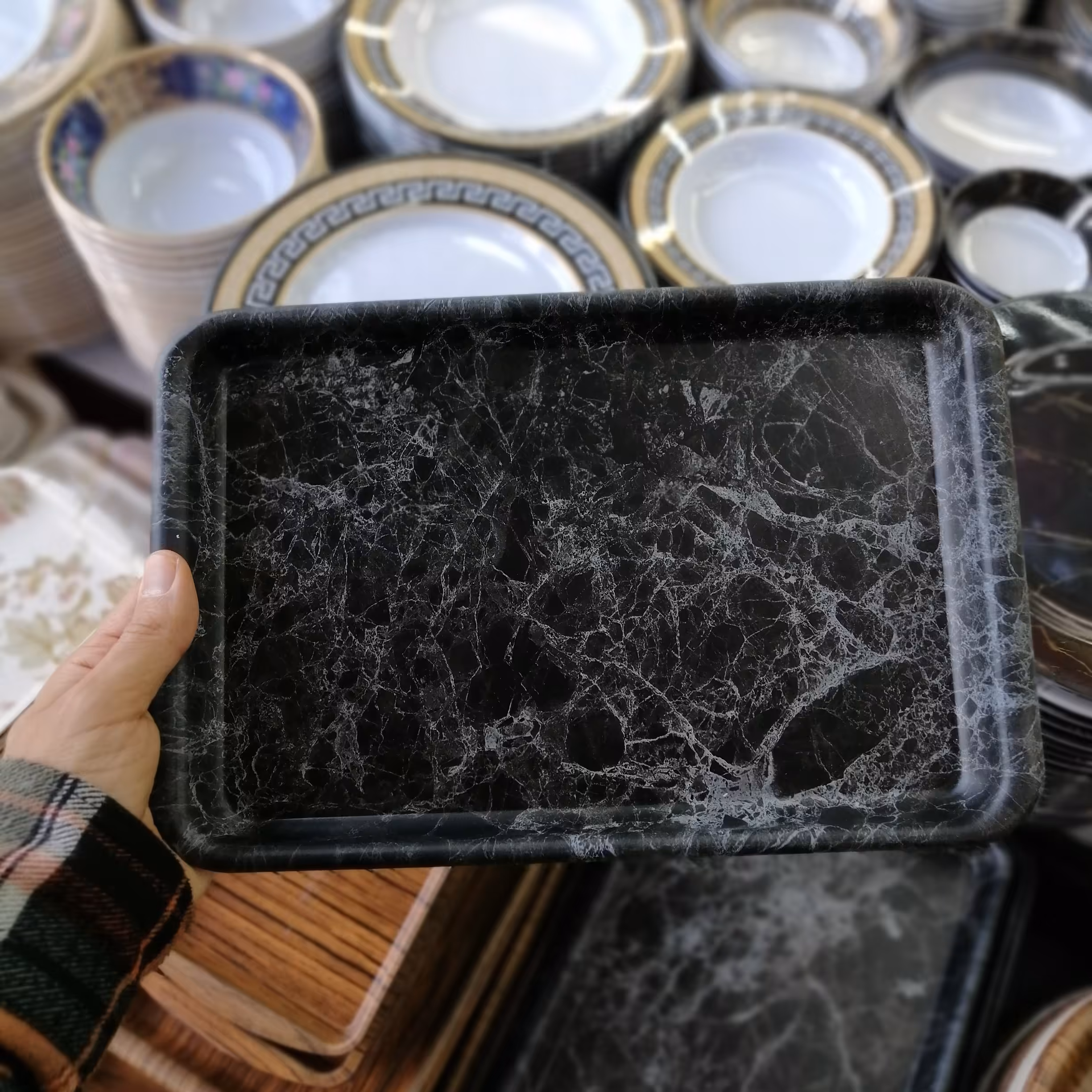 سینی ترکیب ملامین پلاستیک مشکی 20 در 29 قابل استفاده در ظرفشویی ،نشکن ، ضمانت شستشو با وایتکس