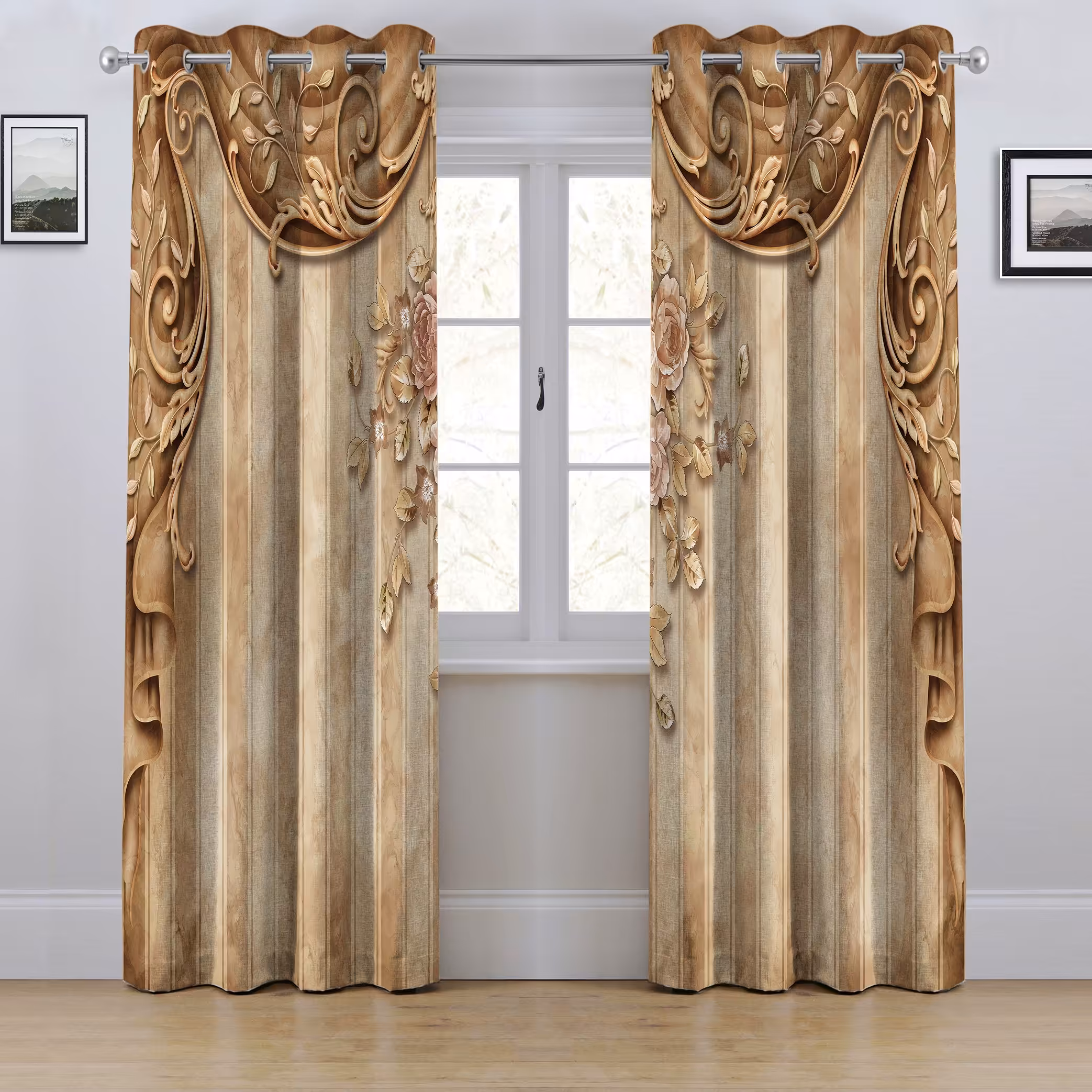 پرده پانچی مدل داماس قهوه ای ابعادارتفاع280در عرض145