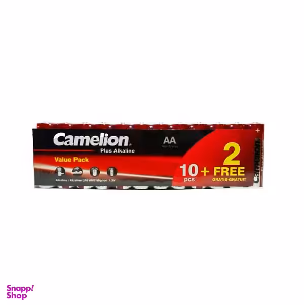 باتری قلمی کملیون (Camelion) مدل آلکالاین بسته 12 عددی رنگ مشکی