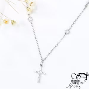 گردنبند صلیب نقره با آلیاژ آب طلا کد 10551