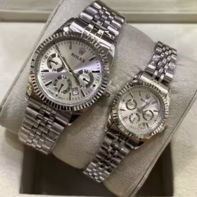 ست ساعت رولکس بنداستیل نقره‌ای طرح سه موتوره