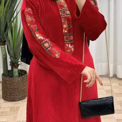 پیراهن کوتاه مخمل کره ای یلدانه مدل نارون(موجودی سوال شود)