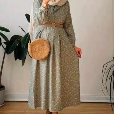 پیراهن مجلسی زنانه مدل گل چهره جنس نخی گل گچی درجه یک   کمربندکنفی