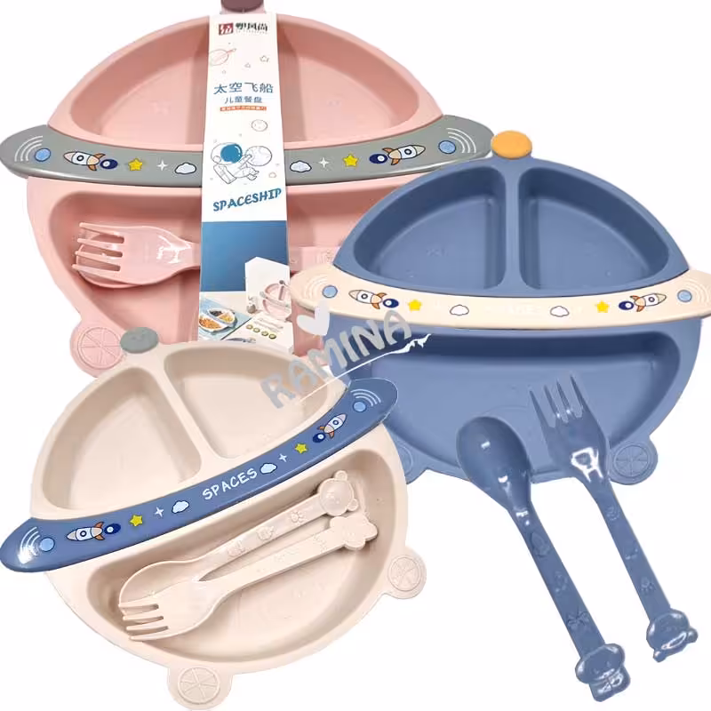 بشقاب چند قسمتی کودک با قاشق و چنگال Spaceship
