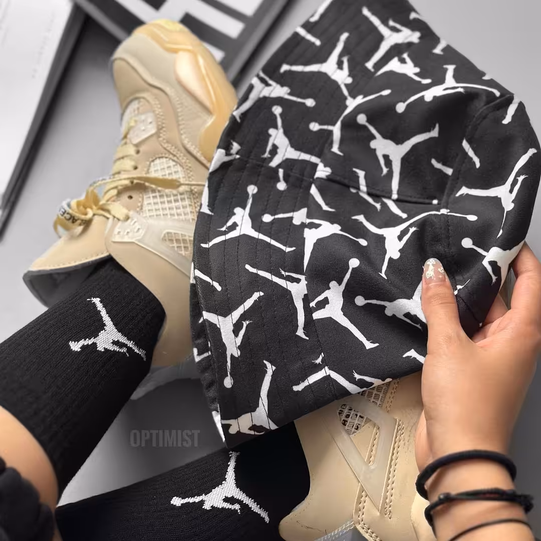 ست کلاه باکت و جوراب ساقدار جردن Jordan مشکی فری سایز