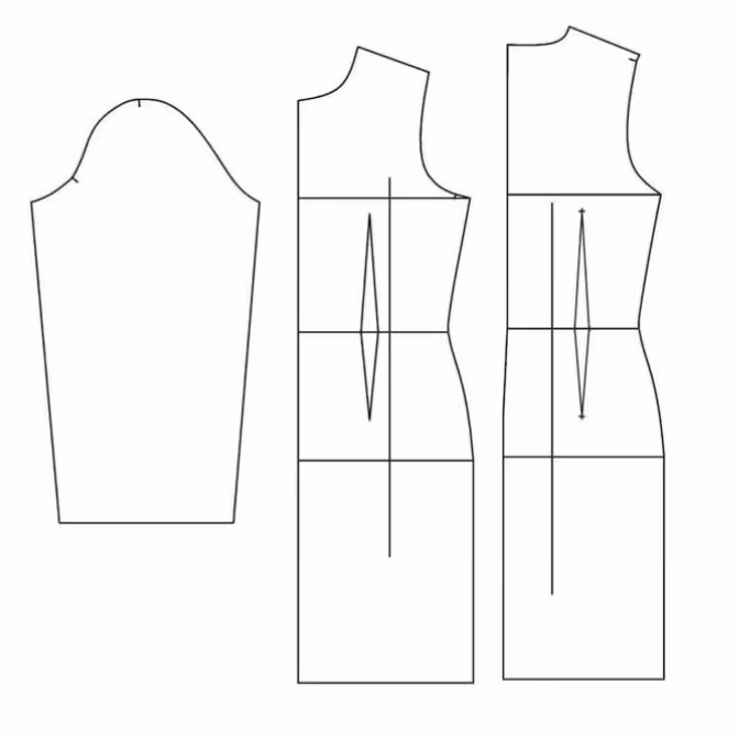 الگو خیاطی بالا تنه و آستین مدل مانتو رگالی متد تجاری سایز 42
