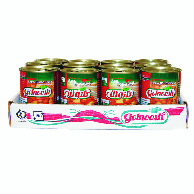 کنسرو لوبیا چیتی با قارچ گلنوش - 380 گرم بسته 12 عددی