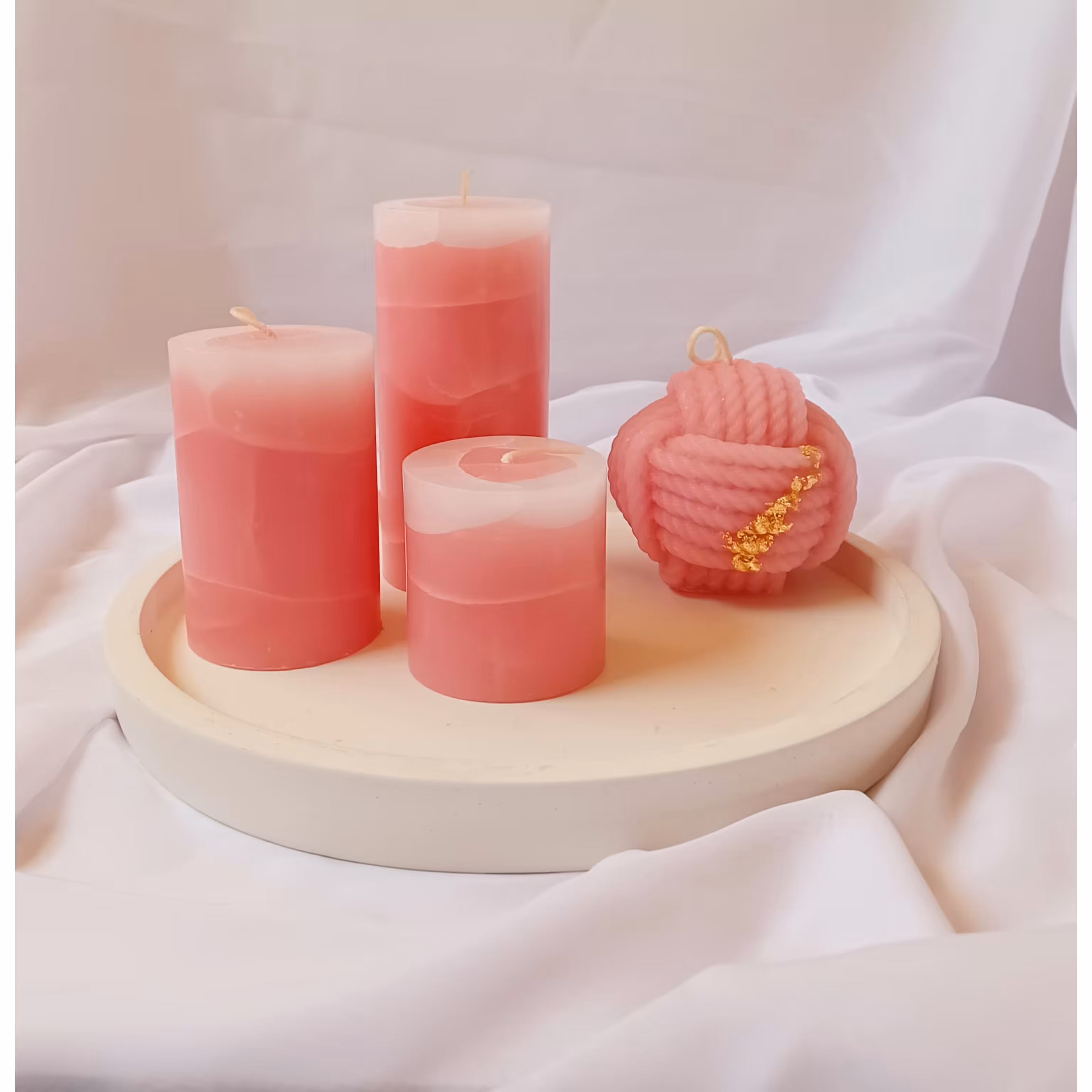 ست سه تایی شمع استوانه مدل ترک دارقطرشش و نیم ارتفاع شش ونیم ،ده وچهارده سانت 