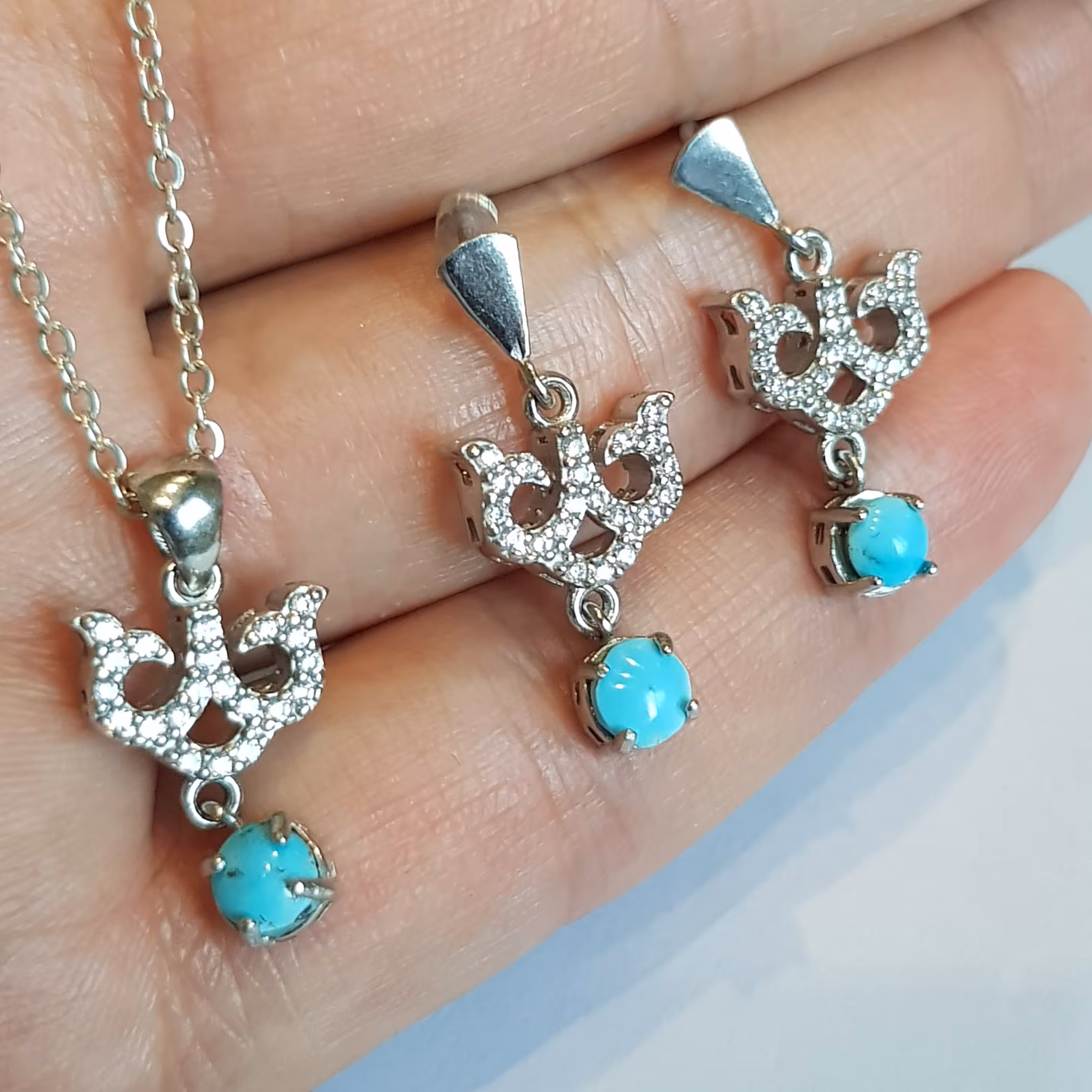 نیم ست نقره و فیروزه نیشابوری درجه یک