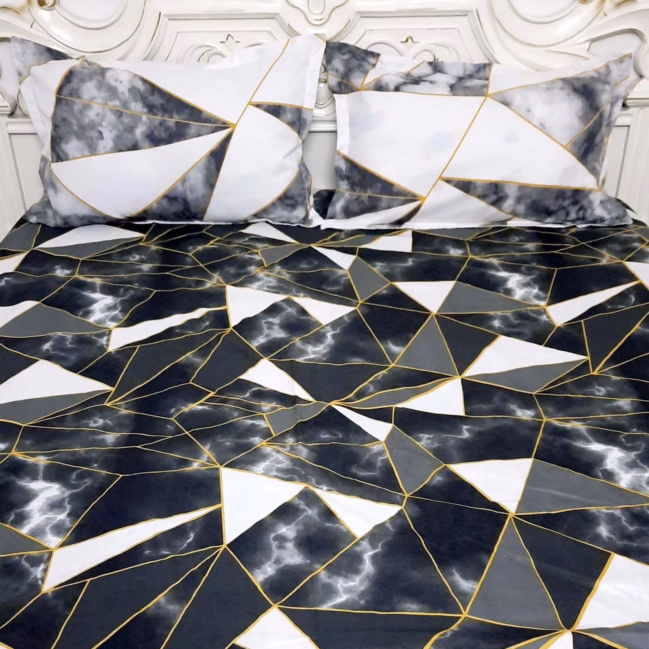 ست کاور و روبالشی طرح مرمر  تیره و روشن