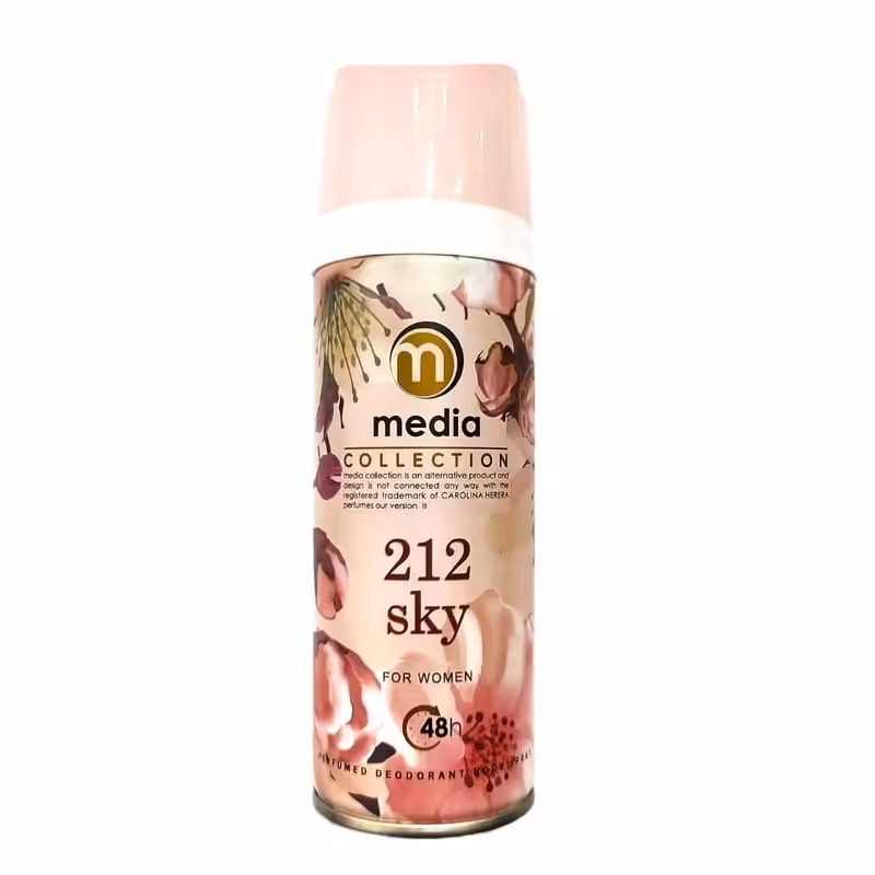 اسپری بدن زنانه مدیا مدل 212skyحجم 200 میل رایحه شیرین و تند طبع گرم