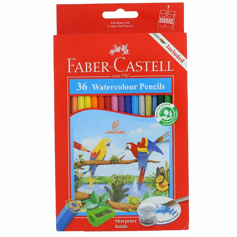 مداد آبرنگی 36 رنگ جعبه مقوایی طرح طوطی فابرکاستل FABERCASTELL
