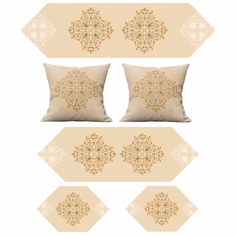 پک  اقتصادی رانر پذیرایی و کاور کوسن مخمل دلنواز کرم آرتمان 