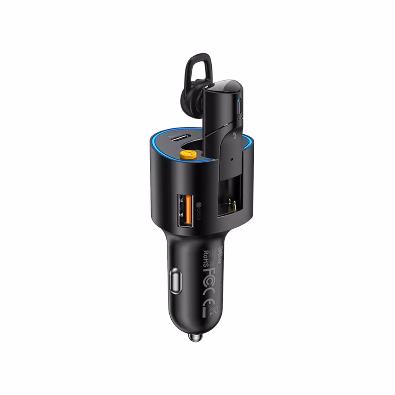 شارژر فندکی فست شارژ ماشین تایپ سی 36 وات دارای هندزفری بلوتوثی تک گوش رسی مدل RQ07