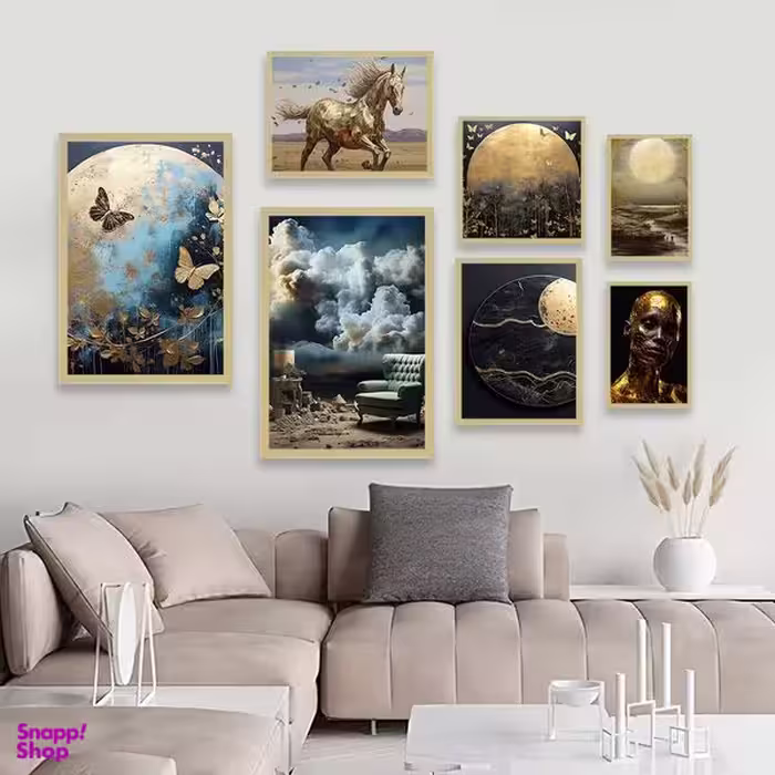 تابلو بکلیت طرح دکوراتیو پروانه و اسب طلایی مدل BE-1220 مجموعه 7 عددی