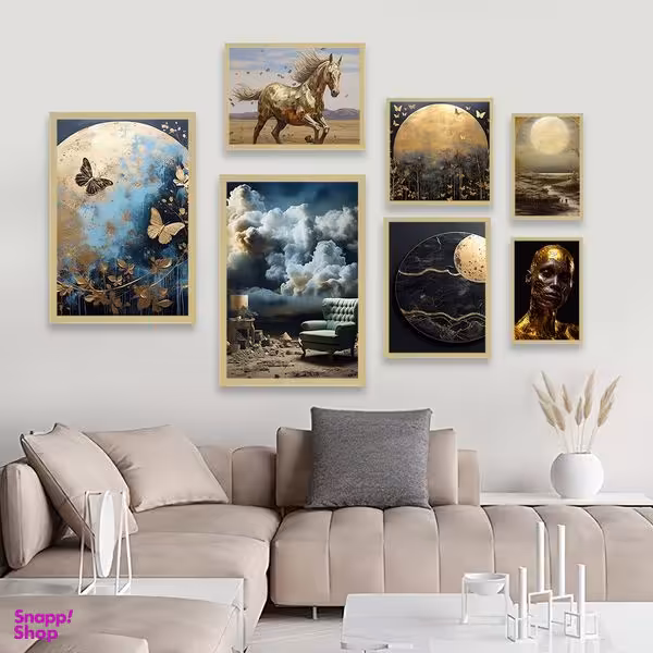 تابلو بکلیت طرح دکوراتیو پروانه و اسب طلایی مدل BE-1220 مجموعه 7 عددی