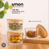 ظرف شیشه ای 190 میل درب چوبی 3 عددی کادویی لیمون