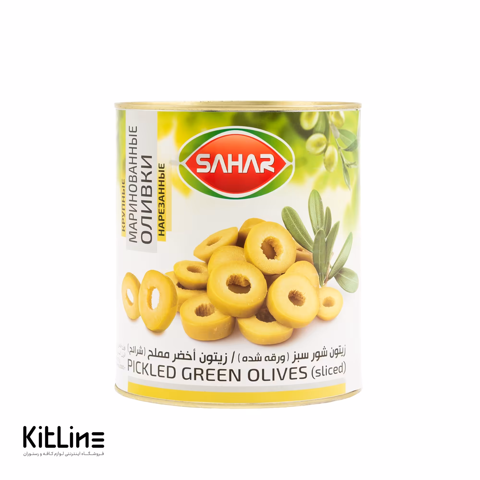 کنسرو زیتون سبز اسلایس سحر 3 کیلوگرمی