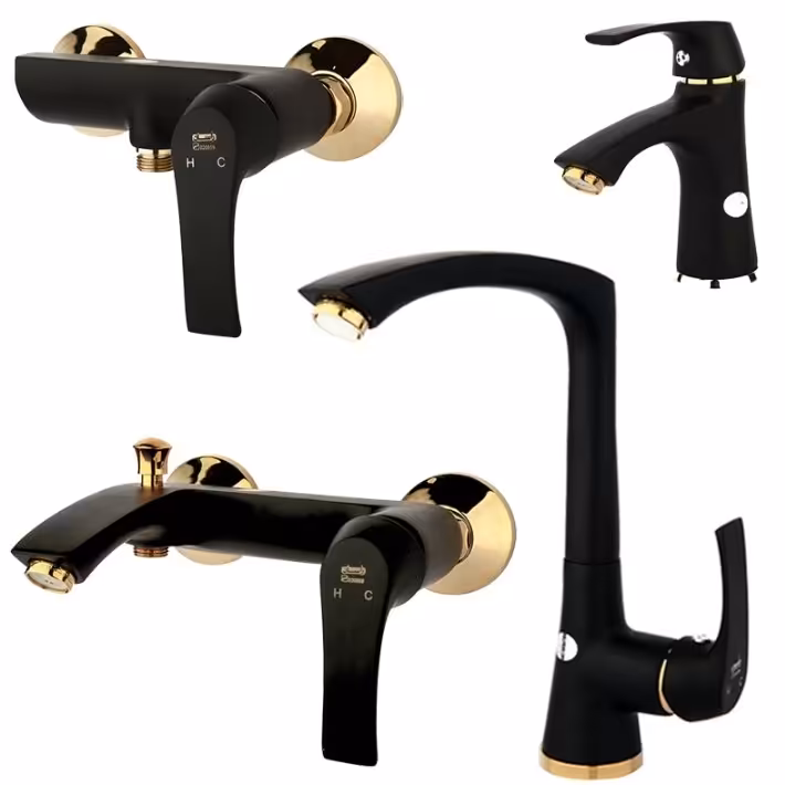 سری شیر اهرمی راسان مدل لوتوس مشکی طلایی