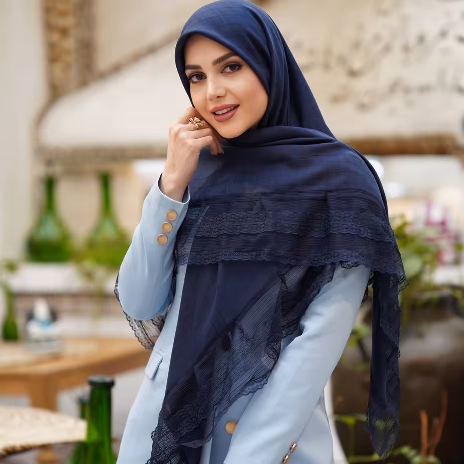 روسری نخی گیپوری سرمه ای رنگ با ارسال رایگاه