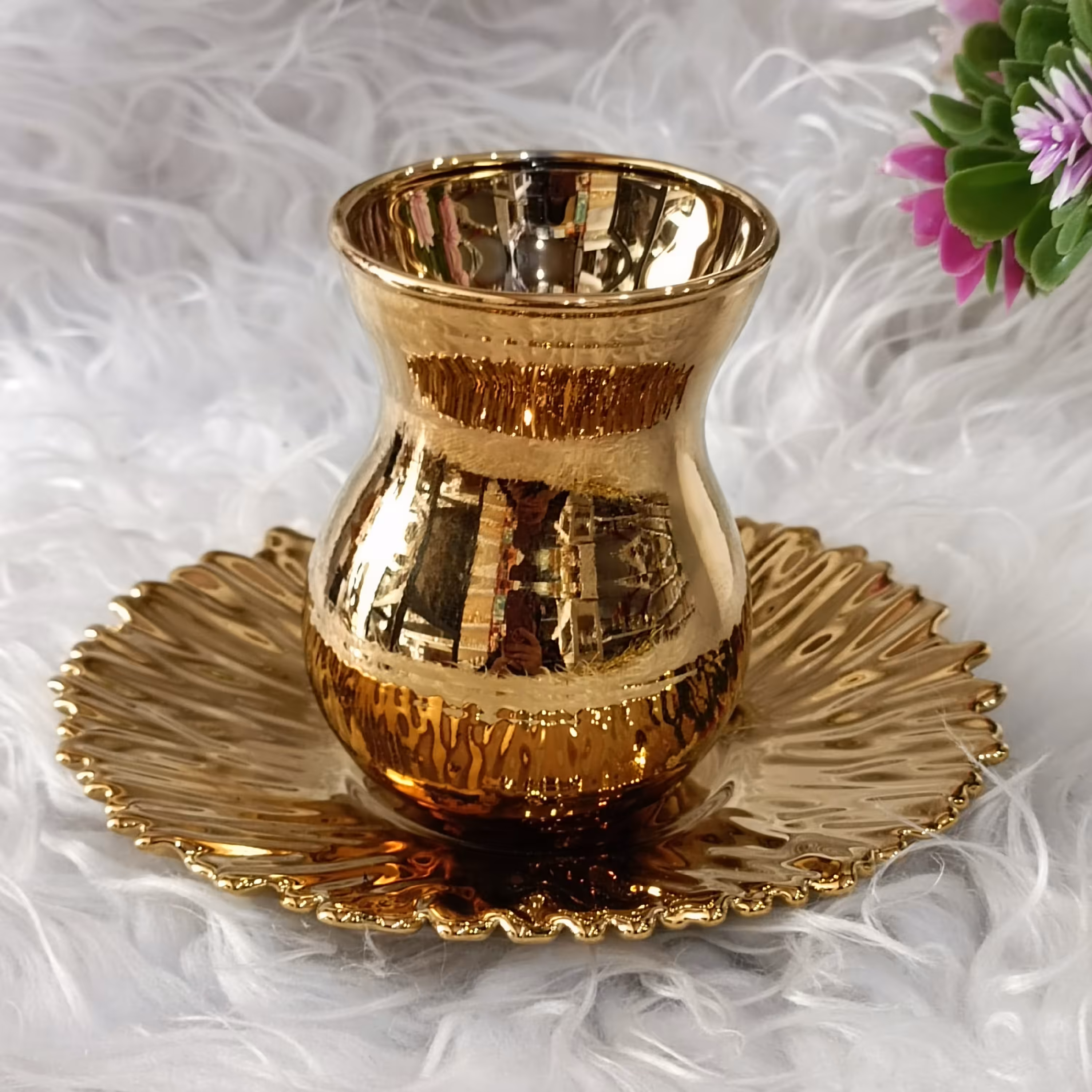 ست 12 پارچه فنجان نعلبکی چایخوری طلایی 