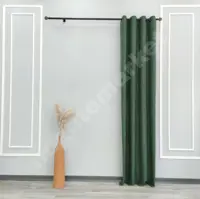 پرده آماده کتان لیندا رنگ سبز یشمی کد 263257 بسته یک عددی