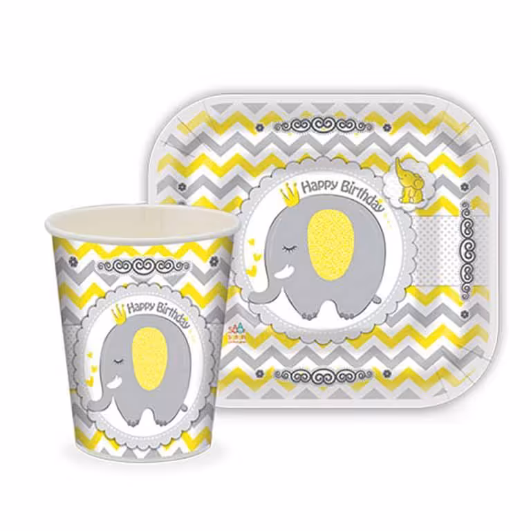 پیش دستی و لیوان تم تولد فیل کوچولو | 12 عددی