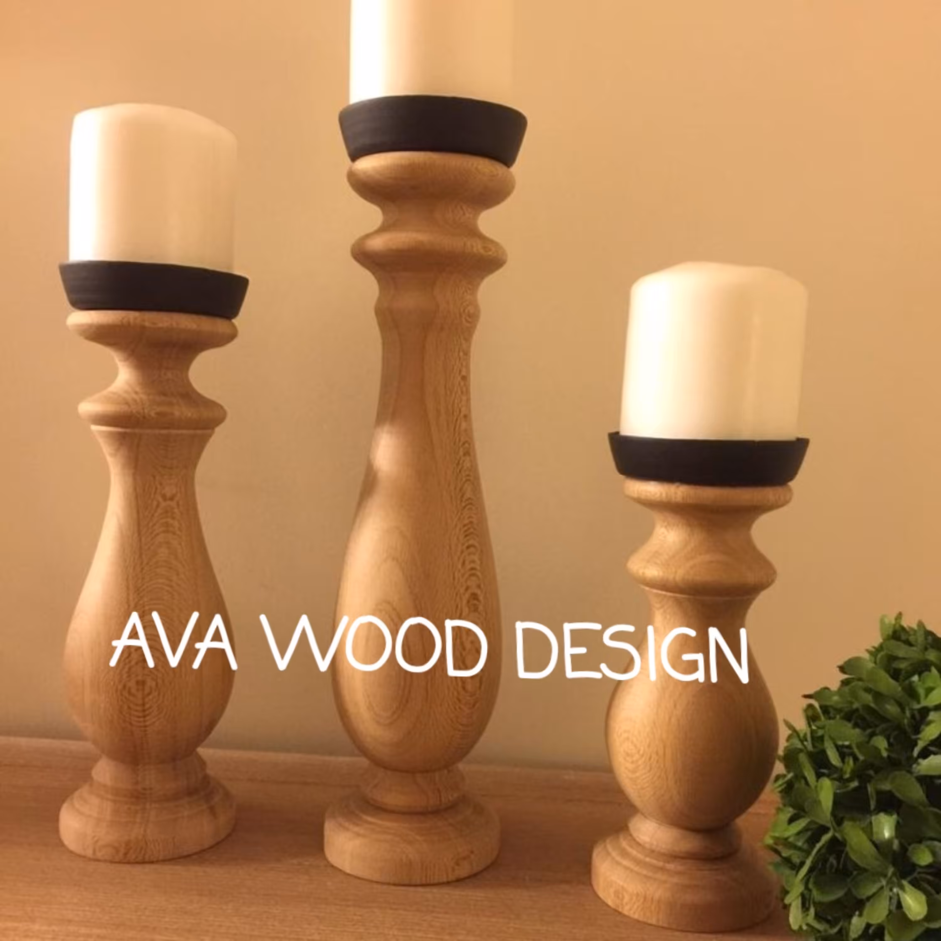 ست جاشمعی 3تایی چوبی نارون