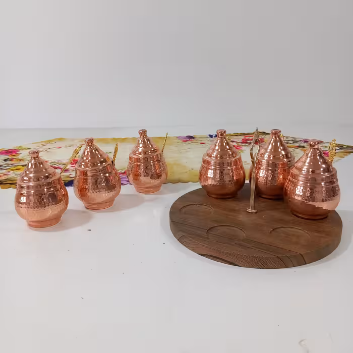 پاسماوری جا ادویه مسی زنجان شش تایی قاشق دار نانو شده