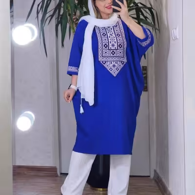 پیراهن ساحلی کراش خرجکار کتیبه مدل پیچک (موجودی سوال شود)