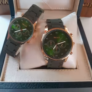 ست ساعت والار سبز بند پیو ضدحساسیت رنگ سبز قاب رزگلد