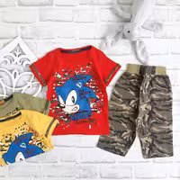 تیشرت و شلوارک چریکی بیرونی دخترانه و پسرانه سایز 40 طرح سونیک کد 568n