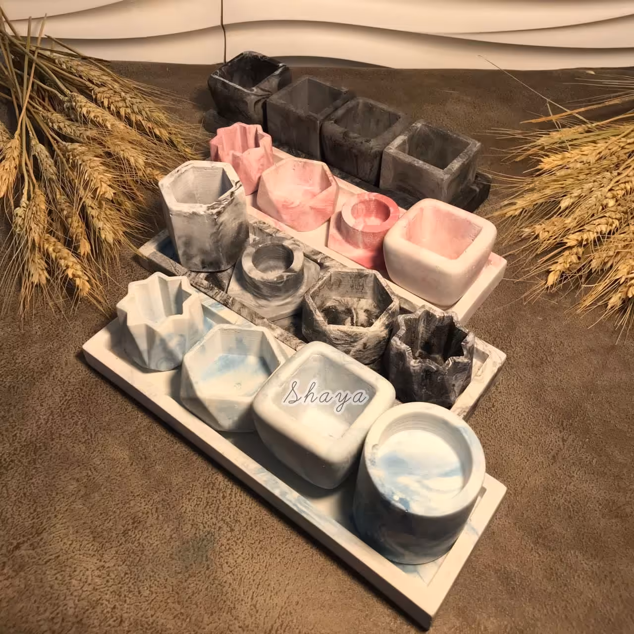 ست مینیاتوری دکوراتیو بتنی(طرح سنگ/رگه دار)