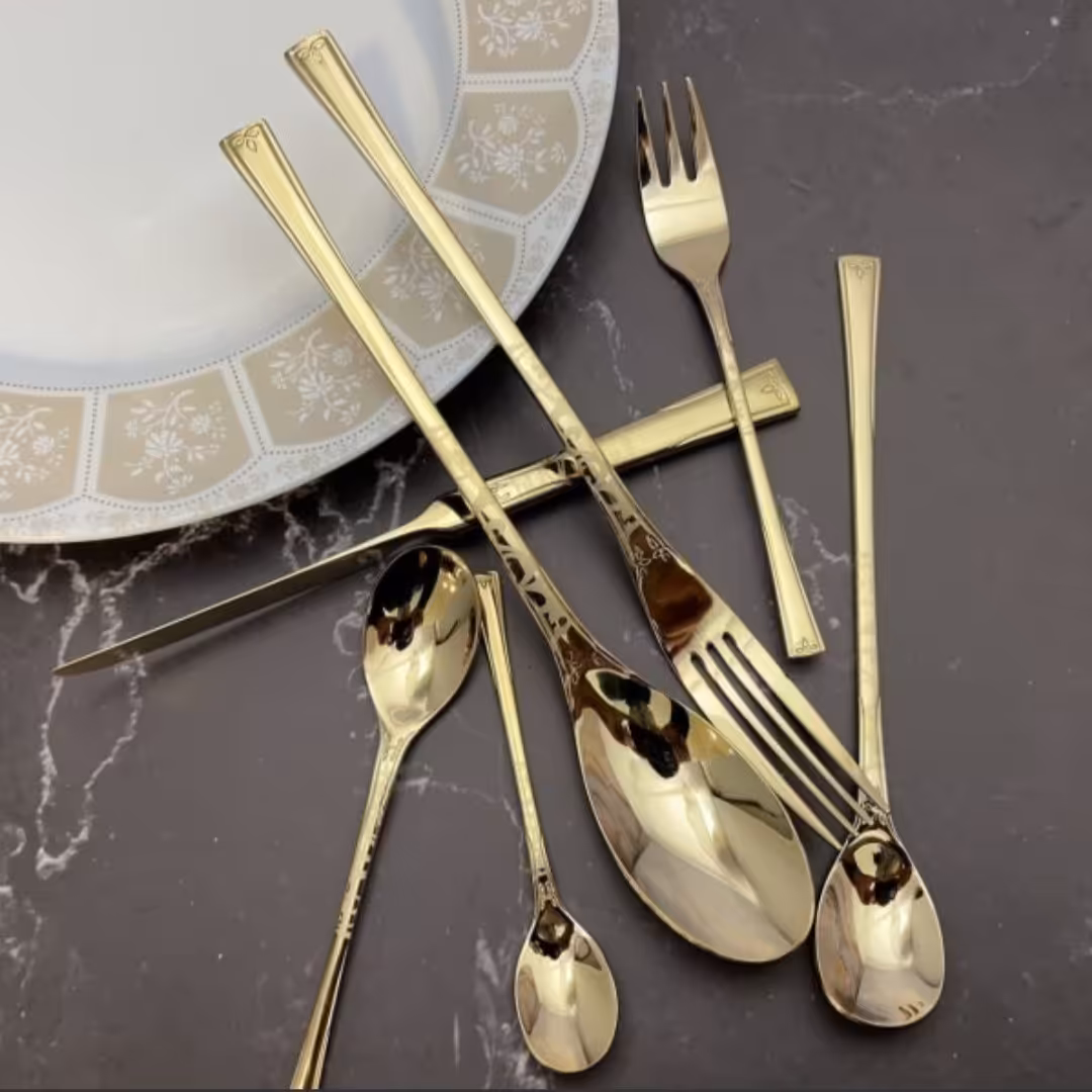 سرویس قاشق و چنگال 30 نفره طلایی سلطنتی بدون کنسول 