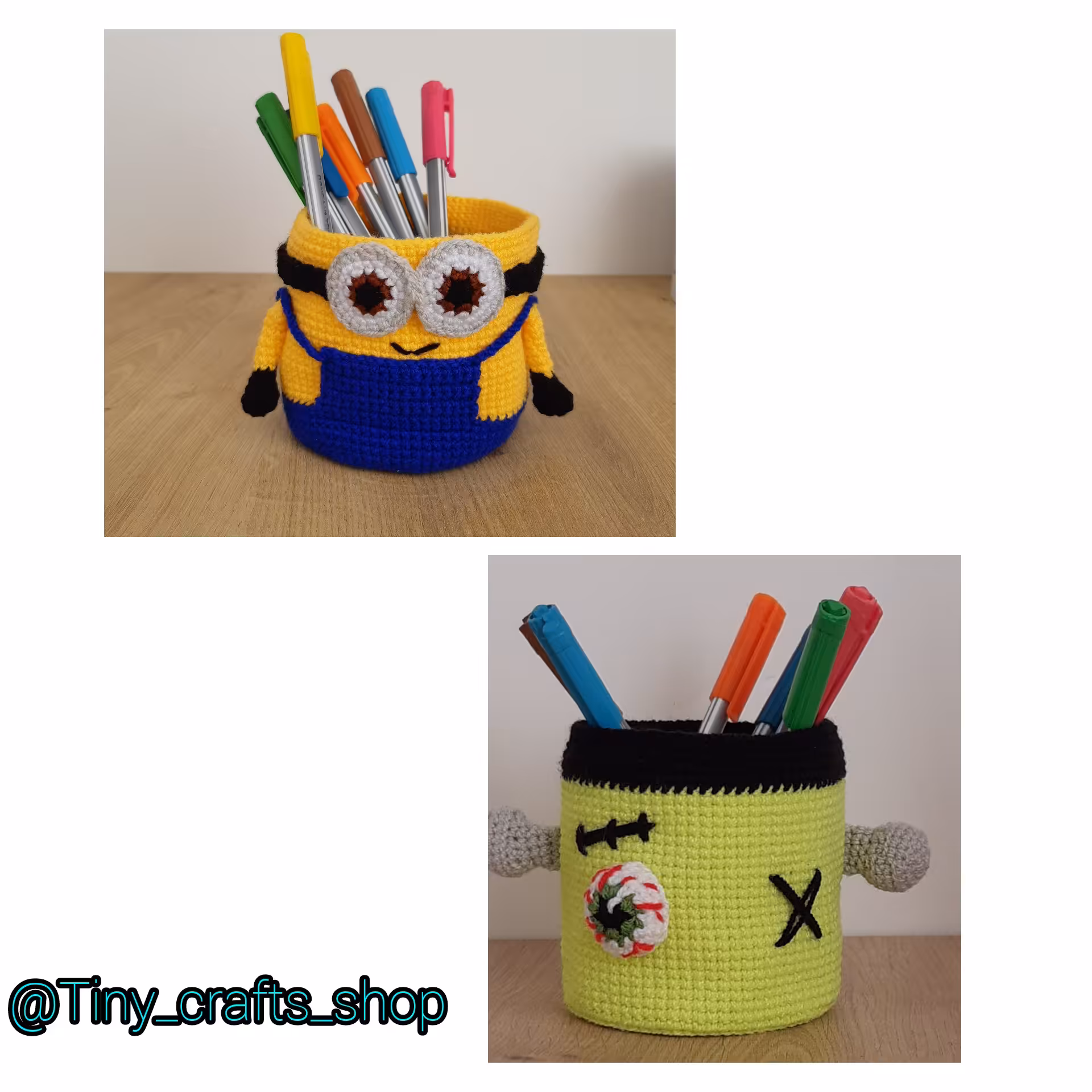 جامدادی رومیزی بافتنی طرح فرانکشیتاین . مینیون و قابل اجرا در طرح دلخواه 