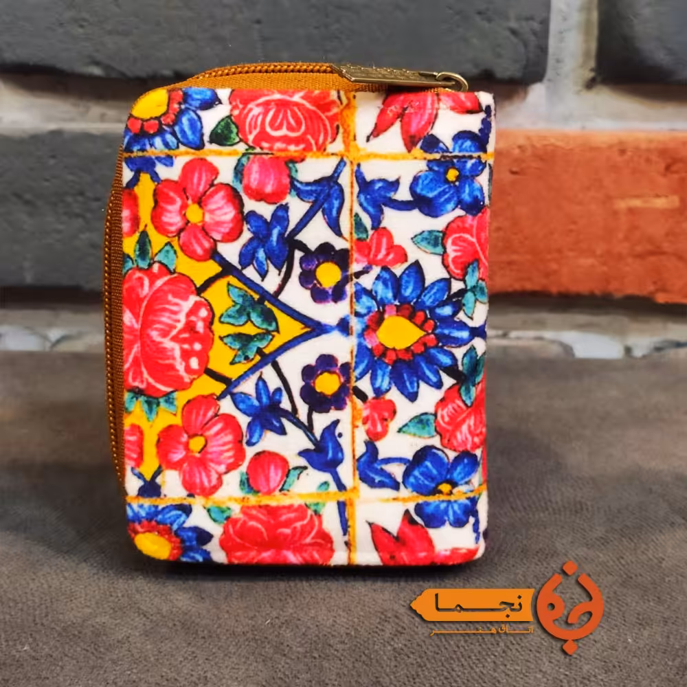 جاکارتی دور زیپ مخمل کوبیده و چرم مصنوعی طرح سنتی کد DZ55