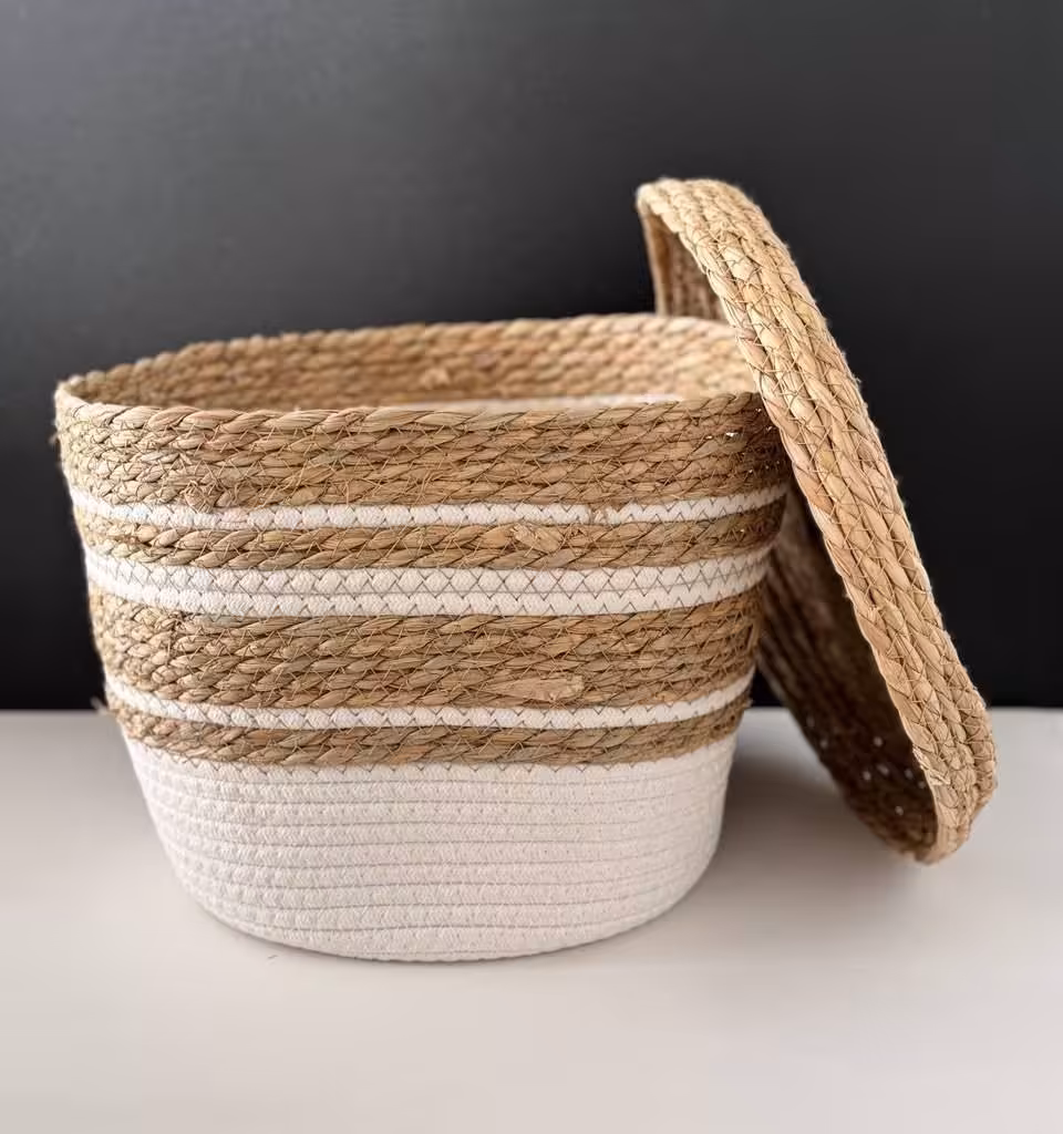 سبد حصیری سه عددی درب دار