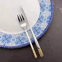 کارد چنگال استیل  نیم طلایی