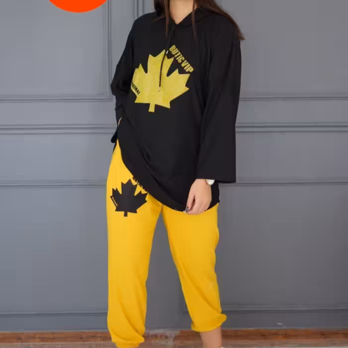 هودی شلوار برگ نگینی جنس کرپ پلاس 