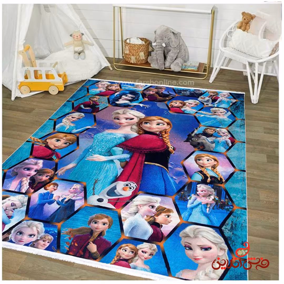 فرش ماشینی کودک کلاریس طرح السا و آنا کد 100293