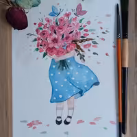 نقاشی آبرنگ مدل فانتزی دخترانه برای دکور اتاق دخترخانم های گل